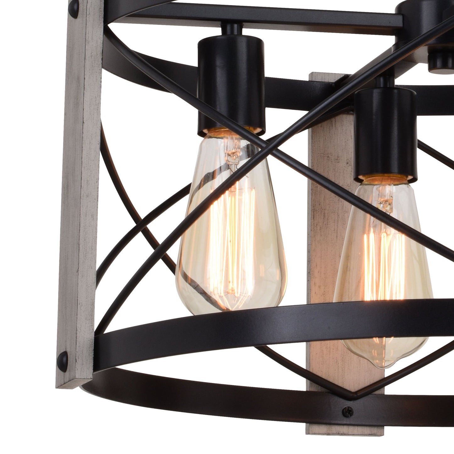 Vaxcel Burien 18" 4-Light Black and Washed Ash Farmhouse Steel Pendant Light With Drum Cage