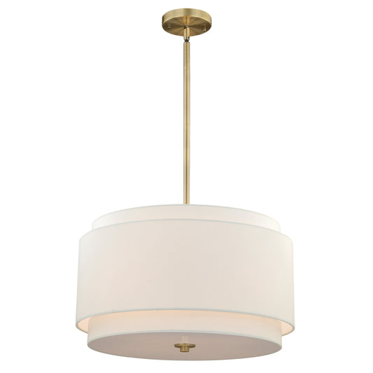 Vaxcel Burnaby 21" 4-Light Brass Mid-Century Modern Drum Pendant Light With White Linen Shade