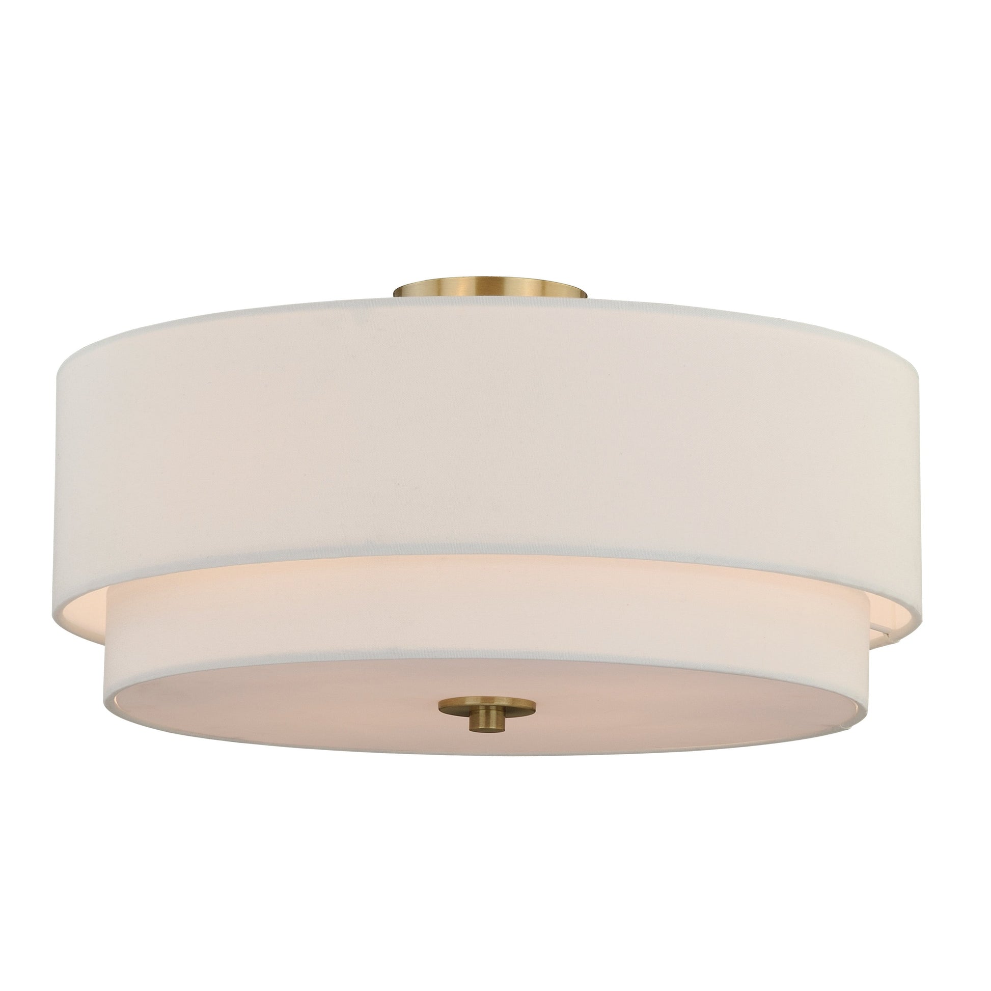 Vaxcel Burnaby 21" 4-Light Brass Mid-Century Modern Drum Semi-Flush Mount Ceiling Light With White Linen Shade