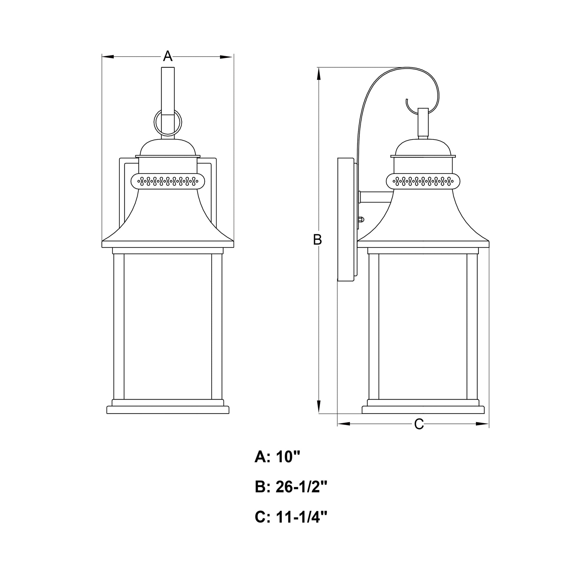 Vaxcel Cambridge 10" 3-Light Oil Rubbed Bronze Traditional Dusk-to-Dawn Outdoor Wall Lantern With Clear Wrinkle Glass Shade