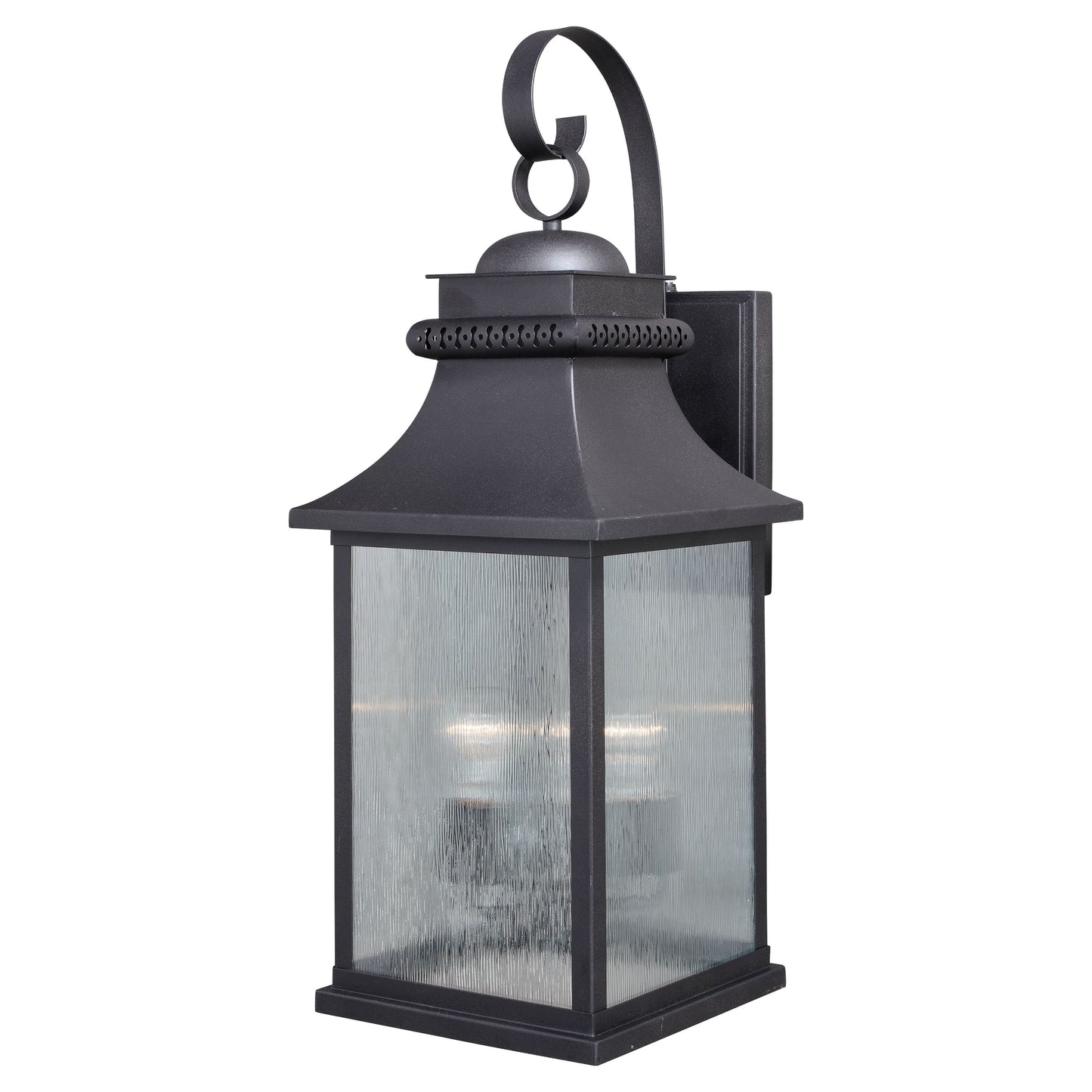 Vaxcel Cambridge 10" 3-Light Oil Rubbed Bronze Traditional Dusk-to-Dawn Outdoor Wall Lantern With Clear Wrinkle Glass Shade