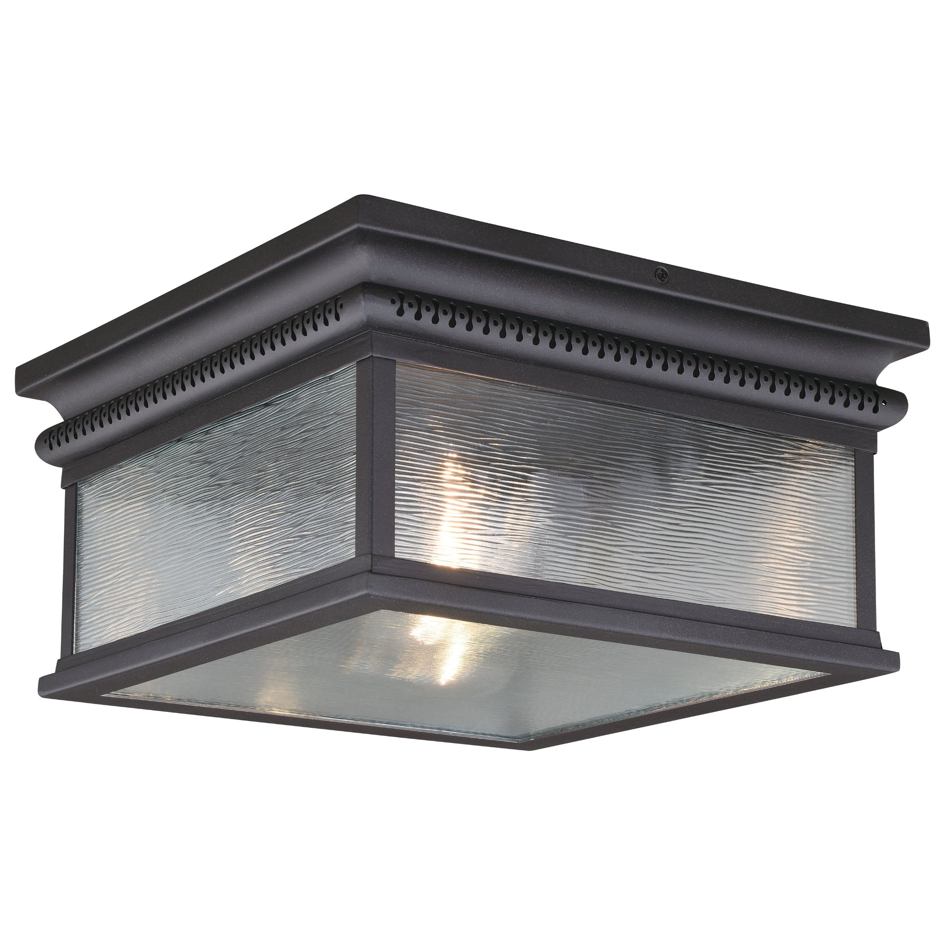 Vaxcel Cambridge 12" 2-Light Bronze Square Outdoor Flush Mount Ceiling Light With Clear Wrinkle Glass Sha