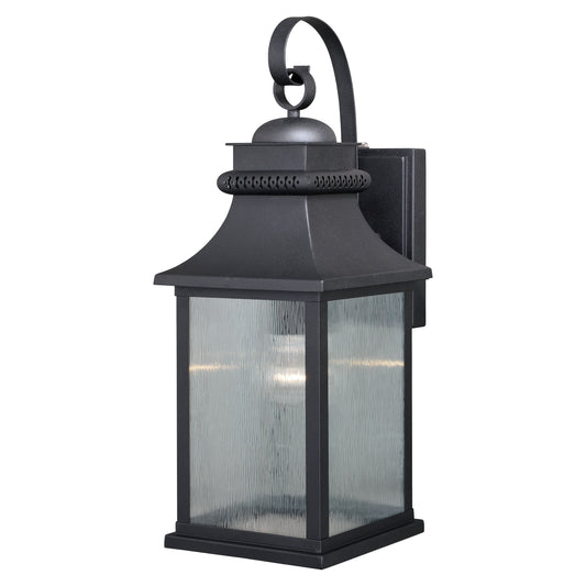Vaxcel Cambridge 8" 1-Light Oil Rubbed Bronze Traditional Dusk-to-Dawn Outdoor Wall Lantern With Clear Wrinkle Glass Shade