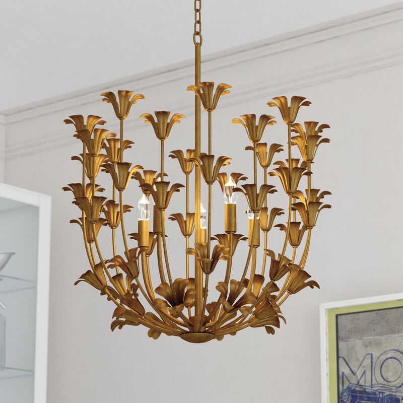 Vaxcel Camellia 23.5-in. W 5 Light Pendant Gilded Gold