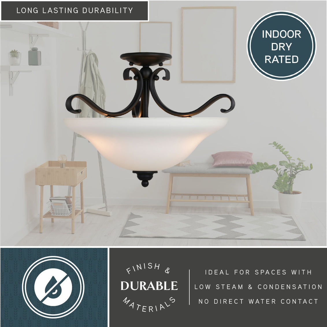 Vaxcel Canton 11.5-in. Semi-Flush Mount Black and Matte White