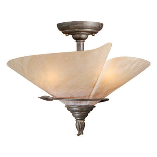 Vaxcel Capri 15" 3-Light W Bronze Rustic Vine Semi-Flush Mount Ceiling Light With Excavation Glass Shade