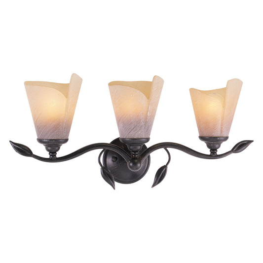 Vaxcel Capri 23" 3-Light Bronze Rustic Vine Bathroom Vanity Fixture With Excavation Glass Shades