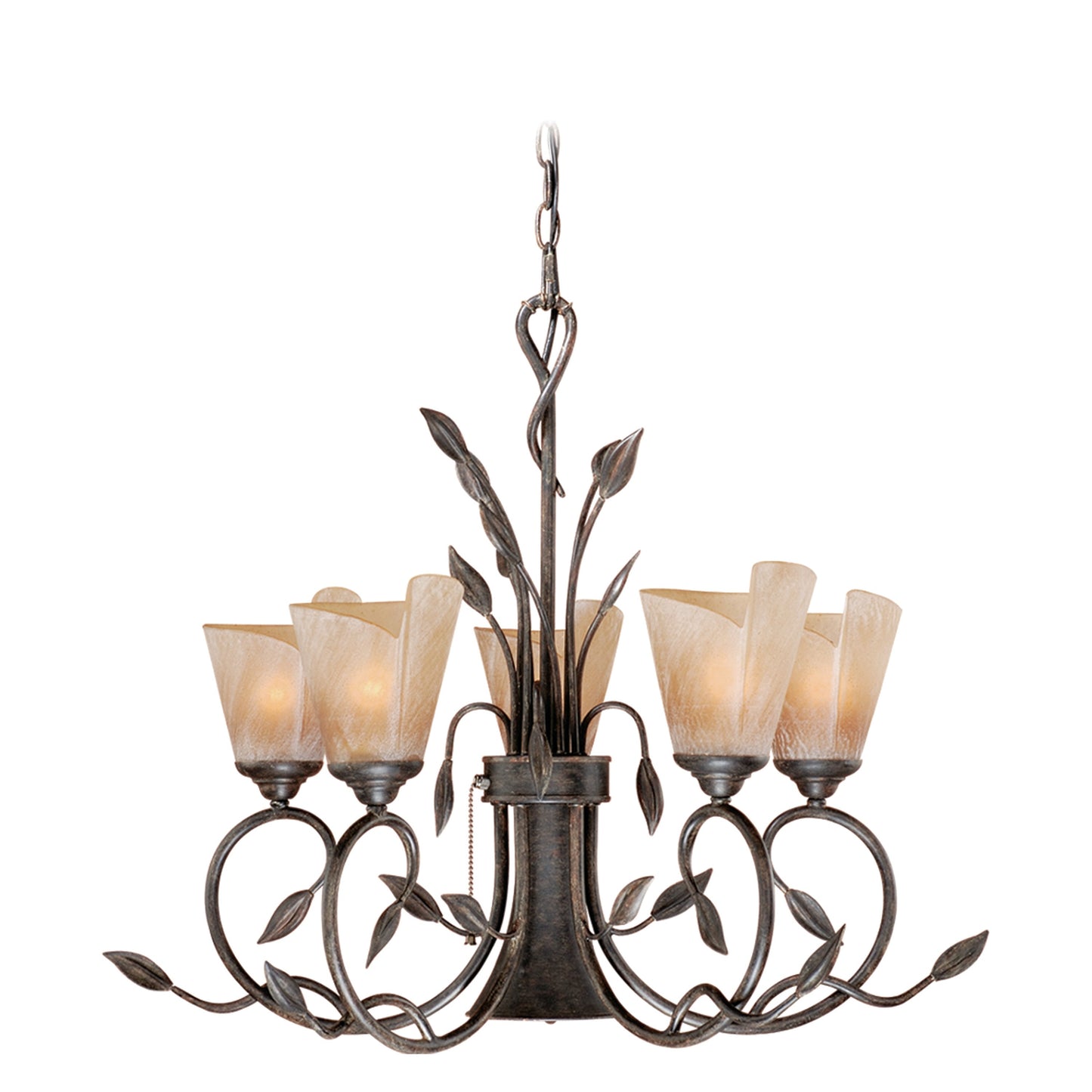 Vaxcel Capri 29" 5-Light Black Walnut Rustic Vine Chandelier With Excavation Glass Shades