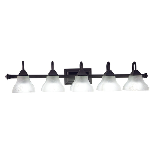 Vaxcel Cardiff 41" 5-Light Oil Burnished Bronze Mission Bathroom Vanity Fixture With Square White Alabaster Glass Shades