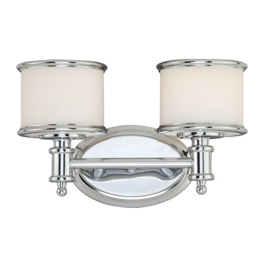 Vaxcel Carlisle 14" 2-Light Chrome Steel Bathroom Vanity Fixture With White Frosted Opal Glass Shades