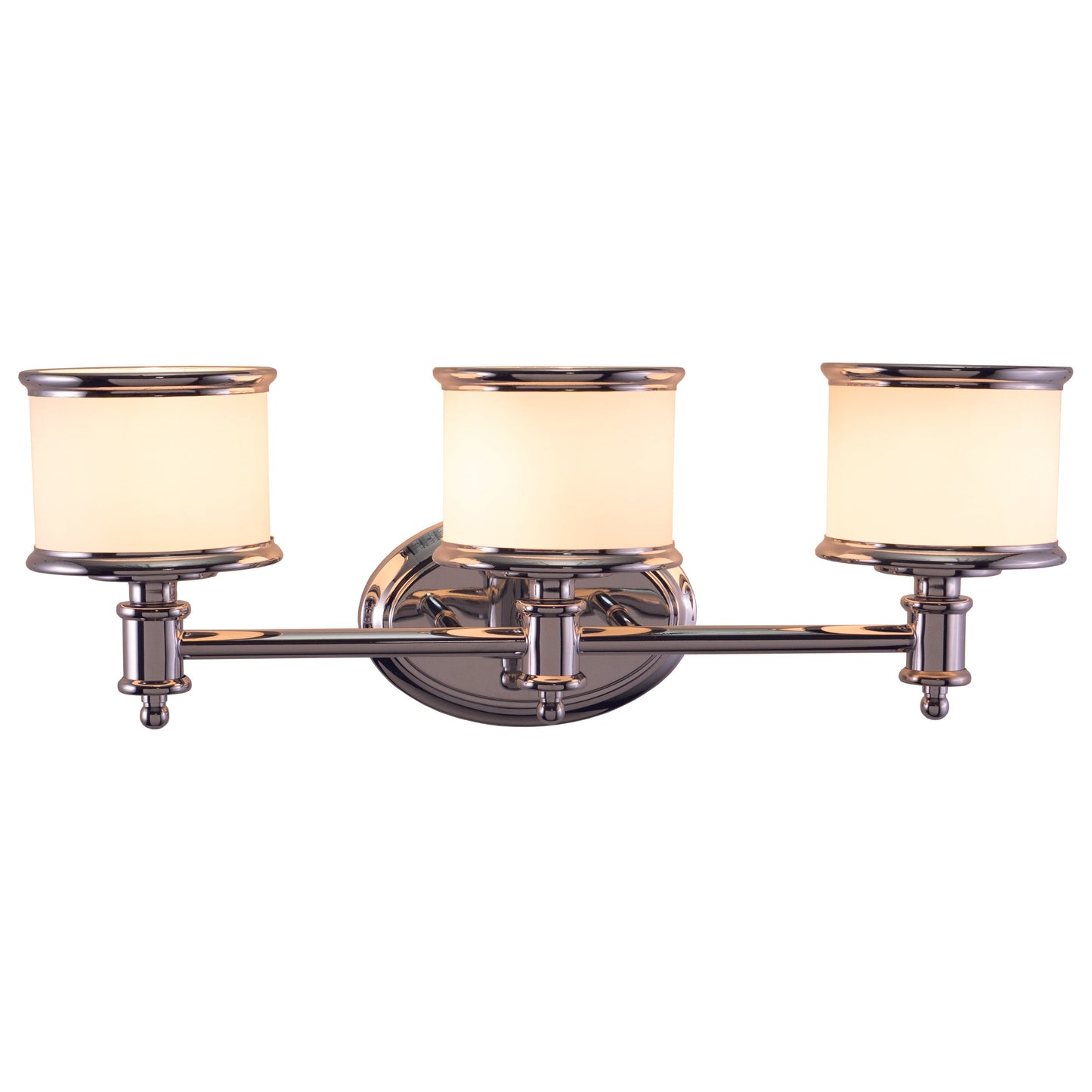 Vaxcel Carlisle 23" 3-Light Chrome Steel Bathroom Vanity Fixture With White Frosted Opal Glass Shades