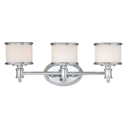 Vaxcel Carlisle 23" 3-Light Chrome Steel Bathroom Vanity Fixture With White Frosted Opal Glass Shades