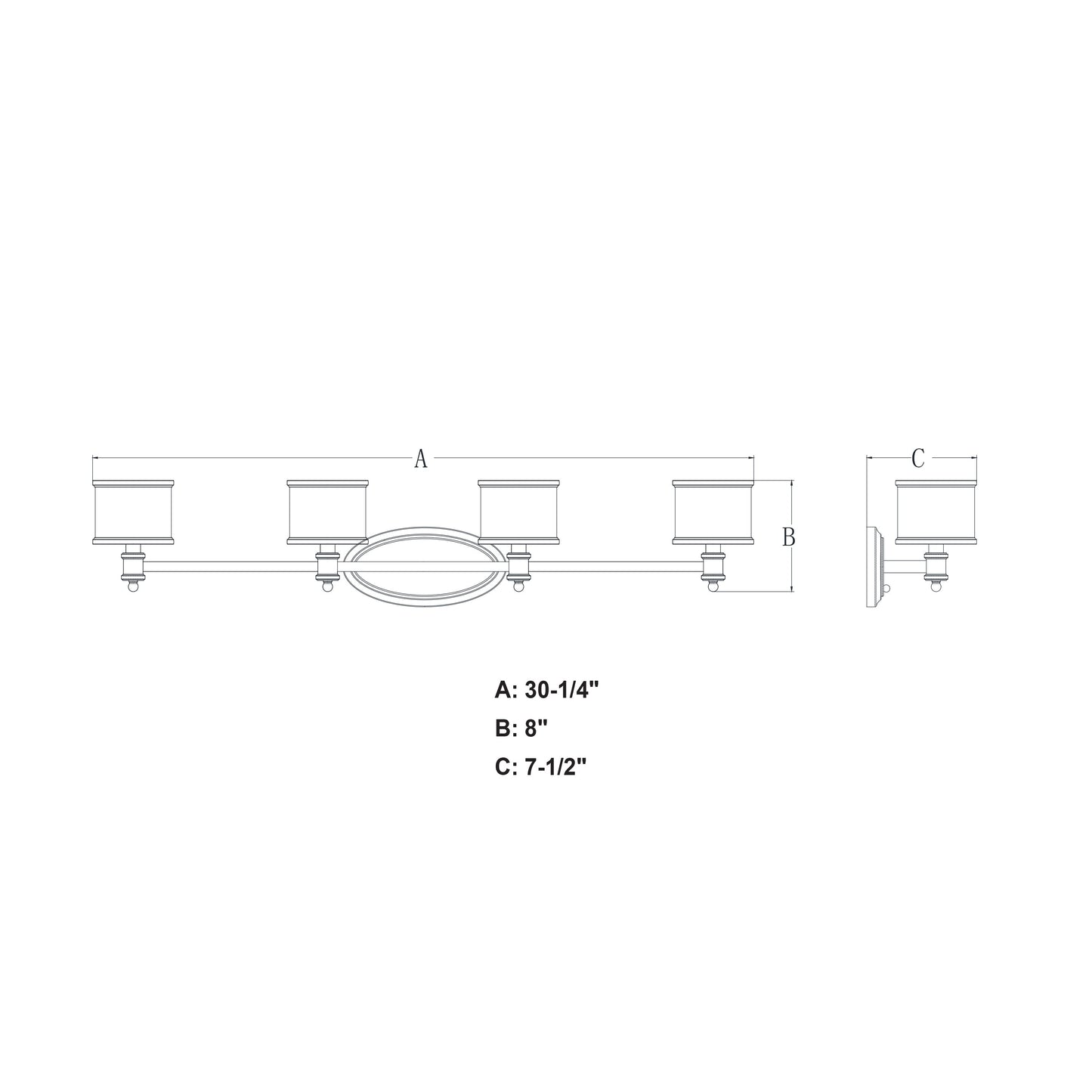 Vaxcel Carlisle 30" 4-Light Chrome Steel Bathroom Vanity Fixture With White Frosted Opal Glass Shades