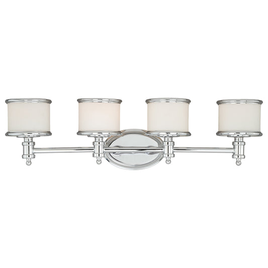 Vaxcel Carlisle 30" 4-Light Chrome Steel Bathroom Vanity Fixture With White Frosted Opal Glass Shades