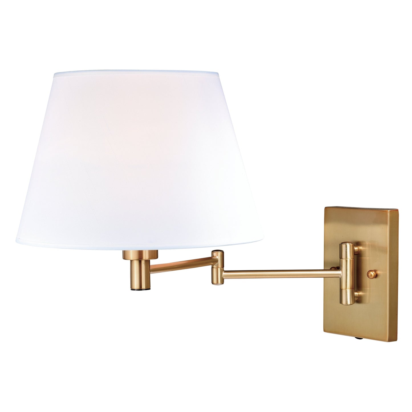 Vaxcel Chapeau 12" 1-Light Natural Brass Swing Arm Plug-In Wall Lamp With Motion Sensor and White Linen Cone Fabric Shade