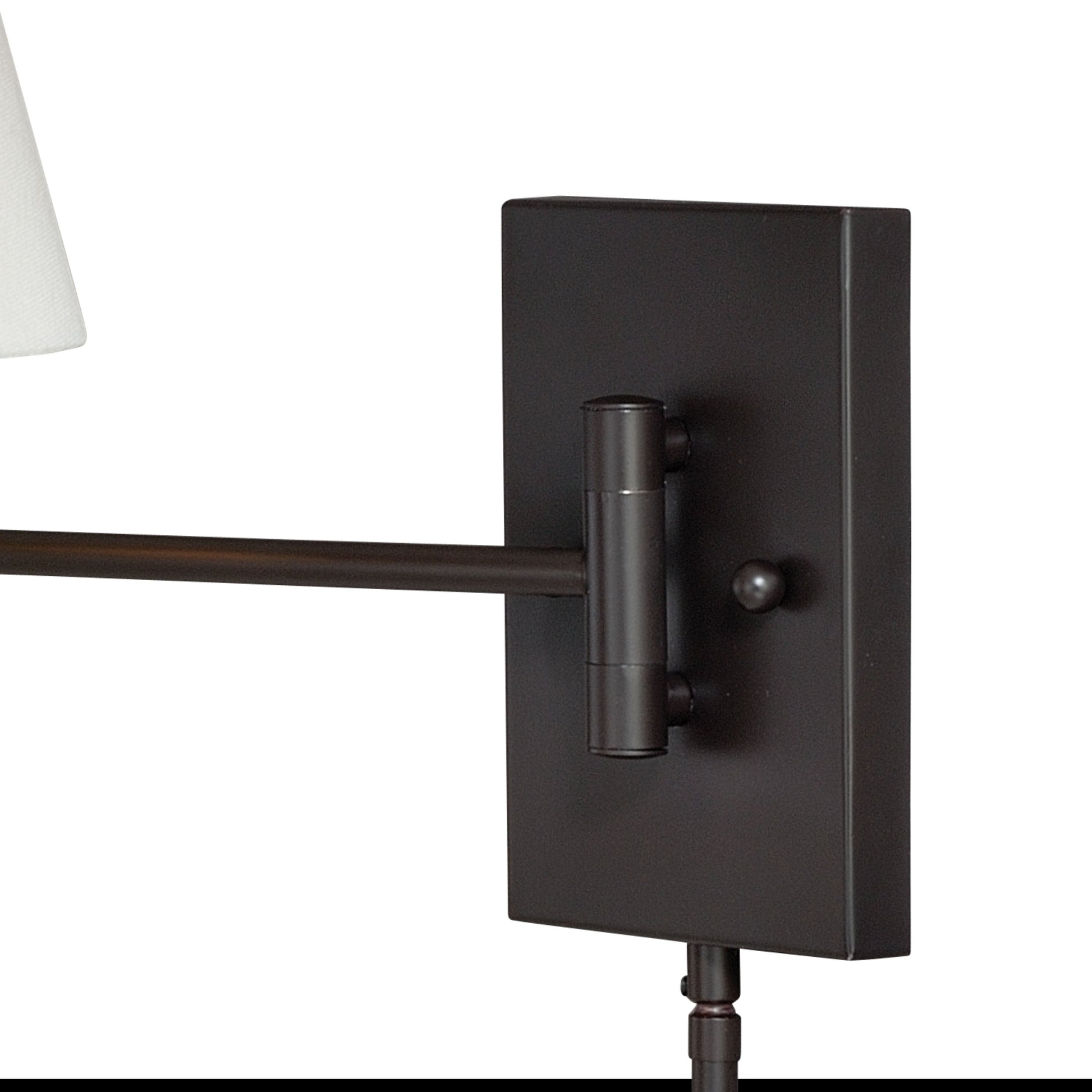 Vaxcel Chapeau 12" 1-Light New Bronze Swing Arm Plug-In Wall Lamp With Motion Sensor and White Linen Cone Fabric Shade