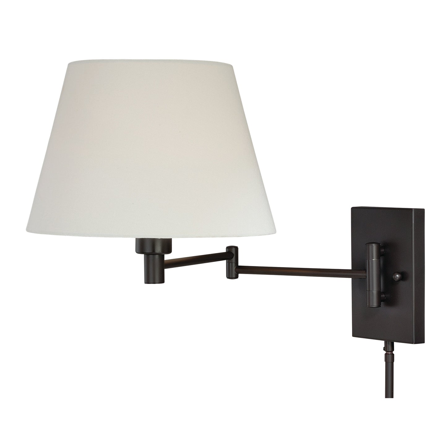 Vaxcel Chapeau 12" 1-Light New Bronze Swing Arm Plug-In Wall Lamp With Motion Sensor and White Linen Cone Fabric Shade