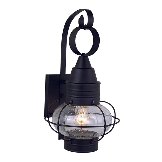 Vaxcel Chatham 10" 1-Light Black Coastal Outdoor Wall Lantern With Clear Seeded Glass Shade