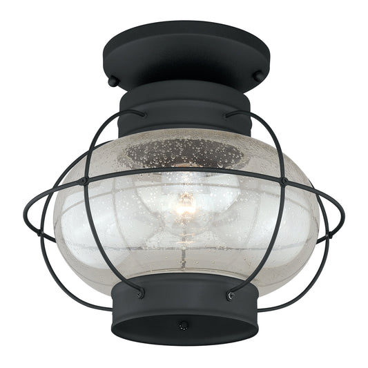 Vaxcel Chatham 13" 1-Light Black Coastal Globe Outdoor Flush Mount Ceiling Light With Clear Seeded Glass Shade