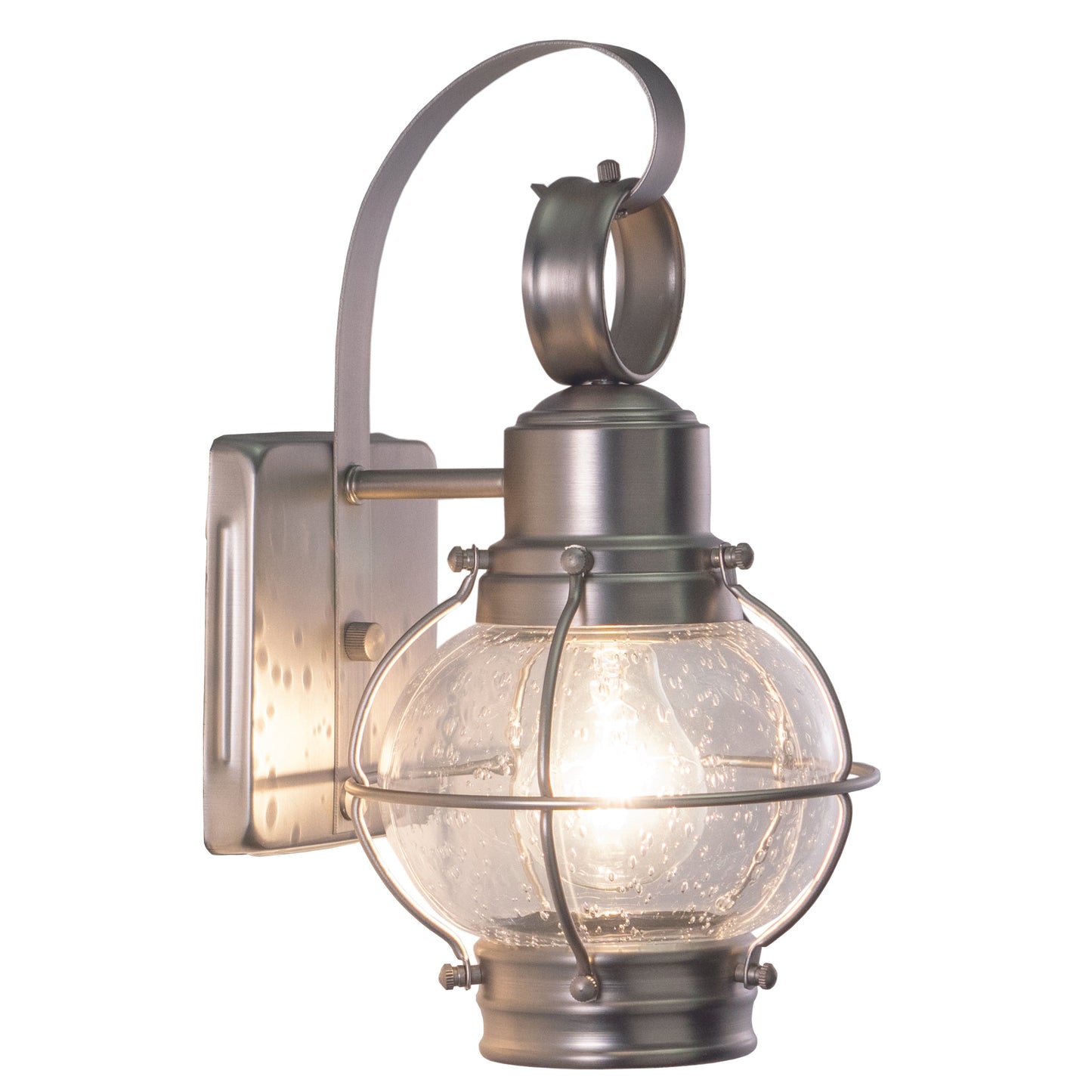 Vaxcel Chatham 7" 1-Light Brushed Nickel Coastal Outdoor Wall Lantern With Clear Seeded Glass Shade