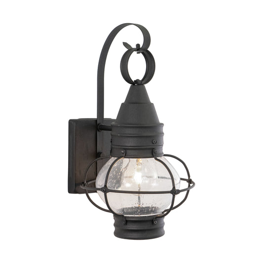 Vaxcel Chatham 8" 1-Light Textured Black Coastal Outdoor Wall Lantern With Clear Seeded Glass Shade