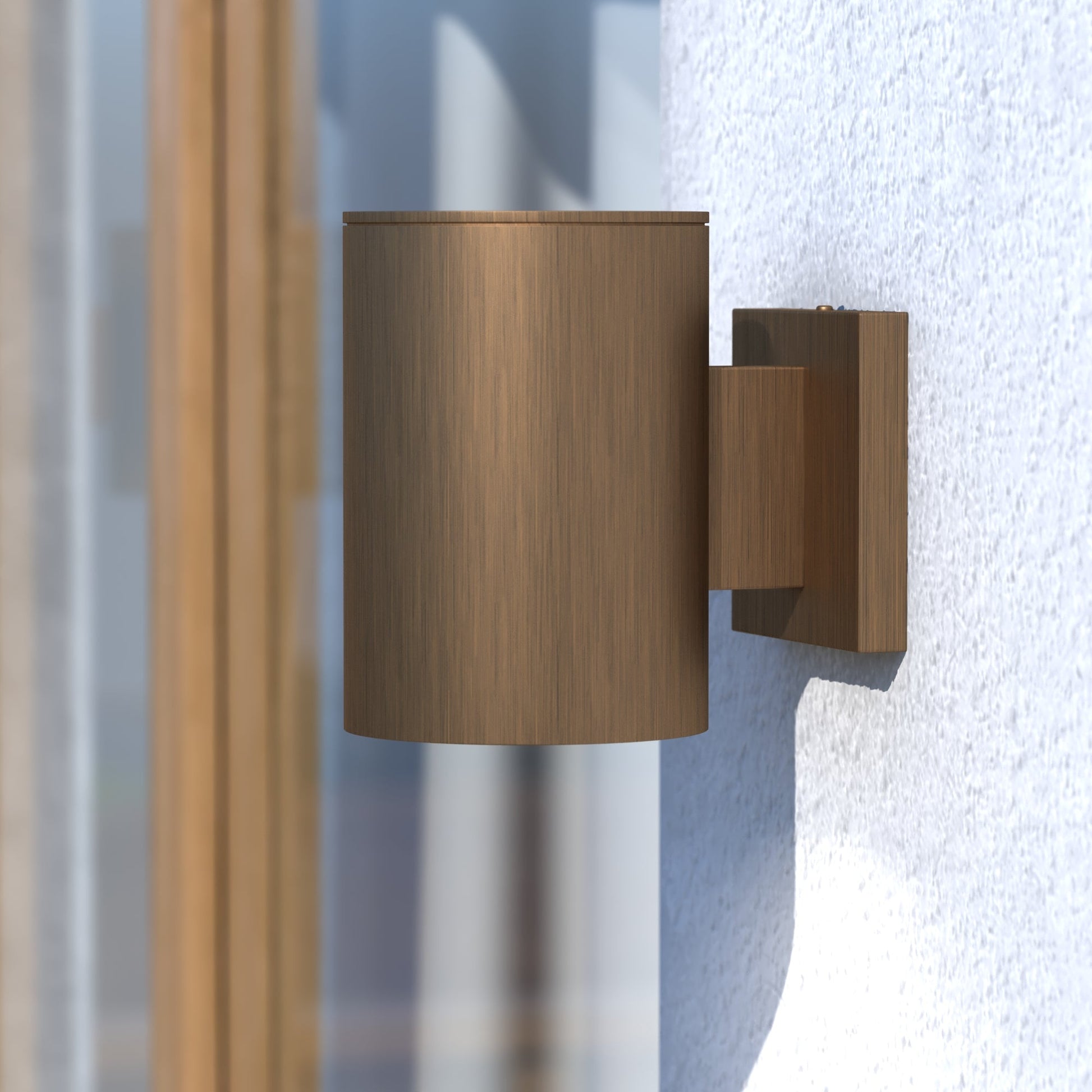Vaxcel Chiasso 5" 1-Light Warm Brass Outdoor Mid-Century Modern Outdoor Cylinder Wall Light
