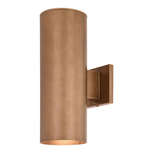 Vaxcel Chiasso 5" 2-Light Warm Brass Mid Century Modern Outdoor Cylinder Up-Down Lighting Wall Sconce With Clear Glass Cover