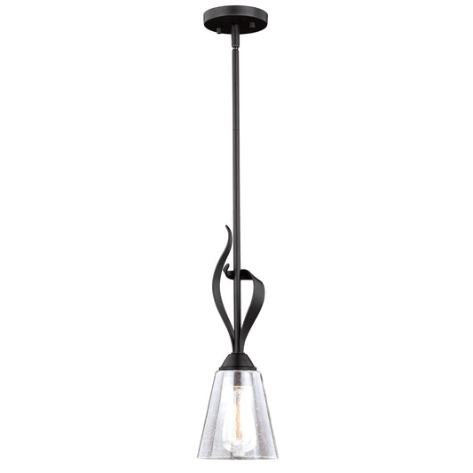 Vaxcel Cinta 6" 1-Light Bronze Mini Pendant Ceiling Light With Clear Seeded Glass Shade