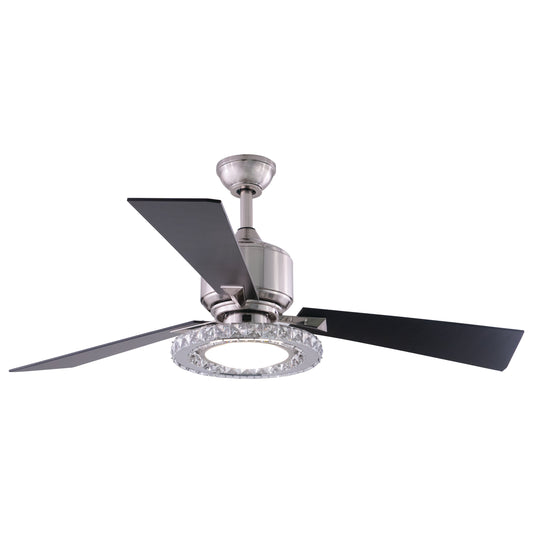 Vaxcel Clara 52" 1-Light Brushed Nickel Ceiling Fan With Crystal LED Light Kit and Remote With Cream Acrylic Shade