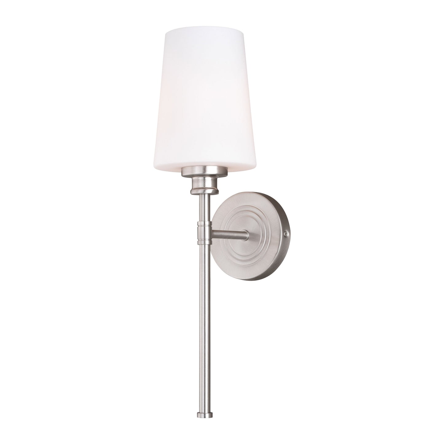 Vaxcel Clark 5" 1-Light Satin Nickel Bathroom Wall Sconce With White Frosted Opal Glass