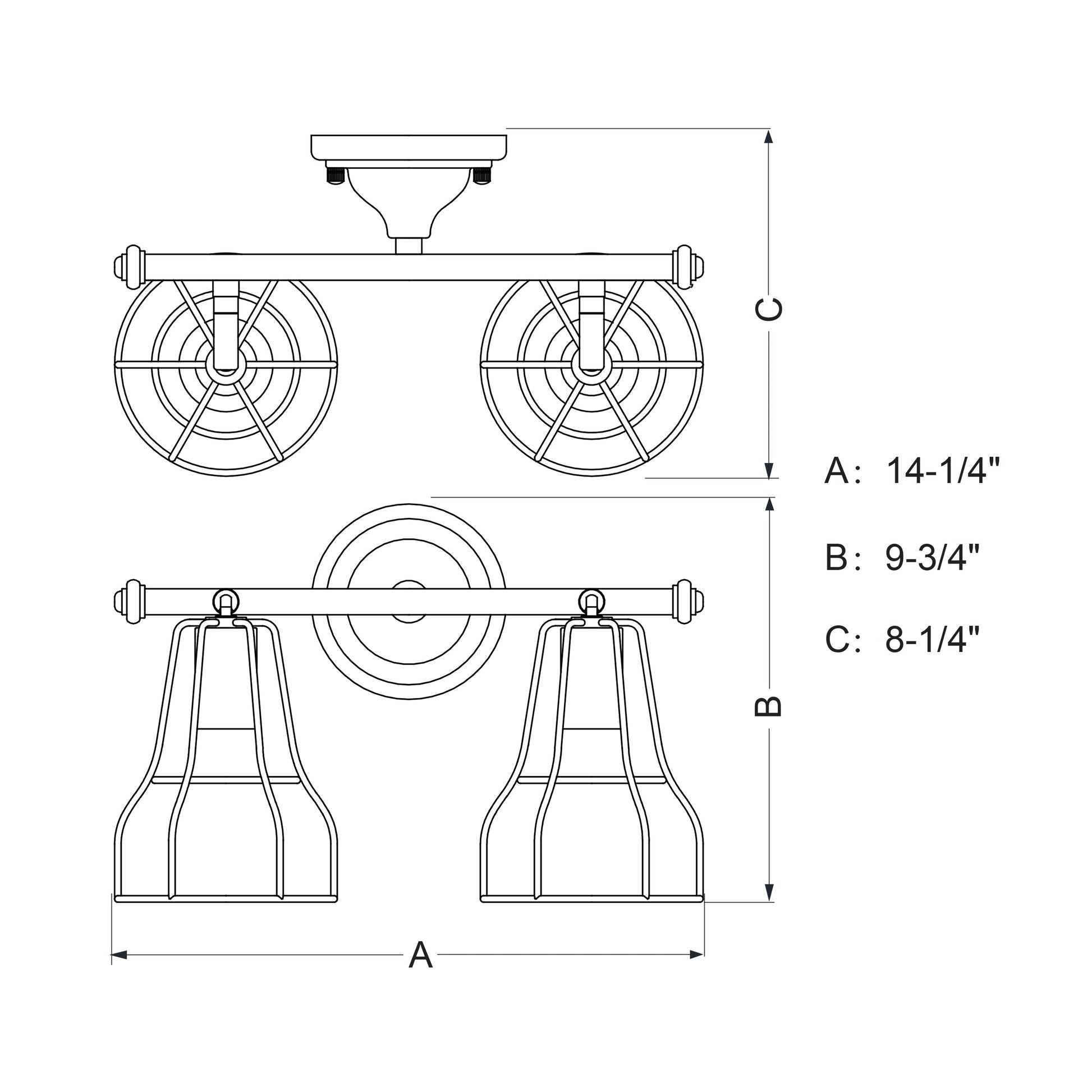 Vaxcel Clybourn 14" 2-Light Bronze Adjustable Bathroom Vanity Fixture With Wire Cage