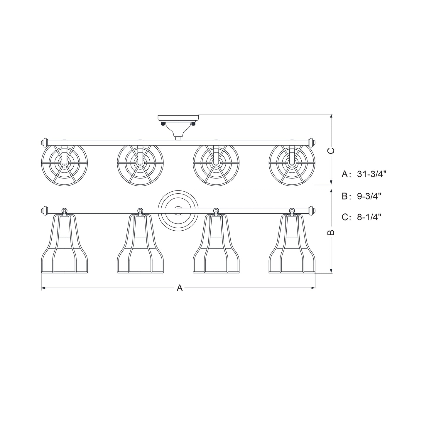 Vaxcel Clybourn 32" 4-Light Bronze Adjustable Bathroom Vanity Fixture With Wire Cage Shade