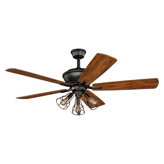 Vaxcel Clybourn 52" Bronze Farmhouse Ceiling Fan With Wire Cage LED Light Kit