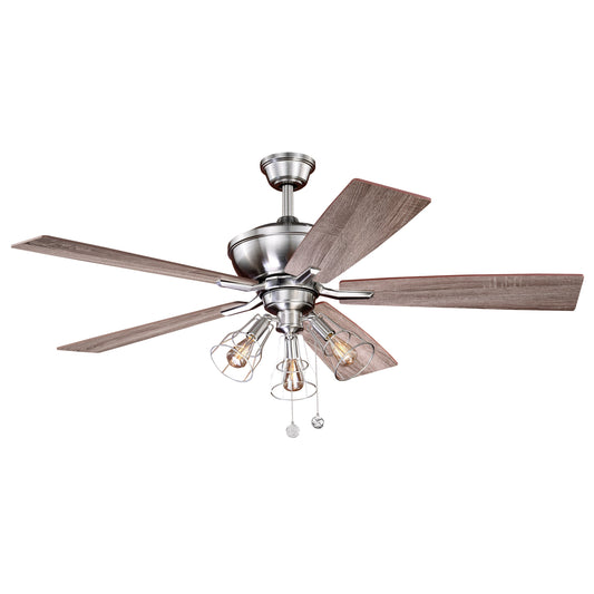 Vaxcel Clybourn 52" Satin Nickel Farmhouse Ceiling Fan With Wire Cage LED Light Kit