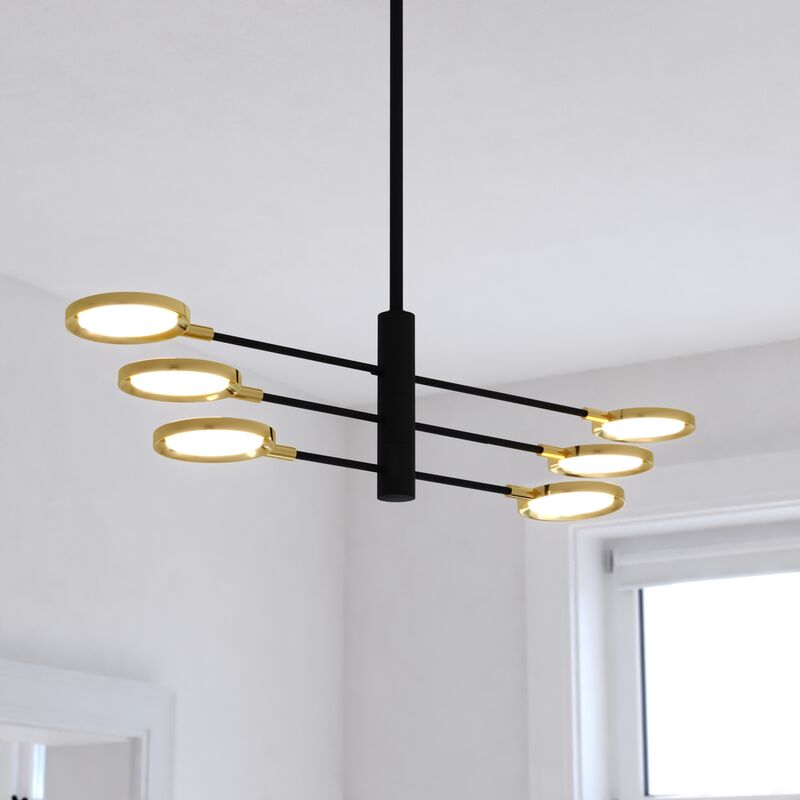 Vaxcel Cullerto 34.75-in. 6 Light LED Pendant Matte Black and Antique Gold