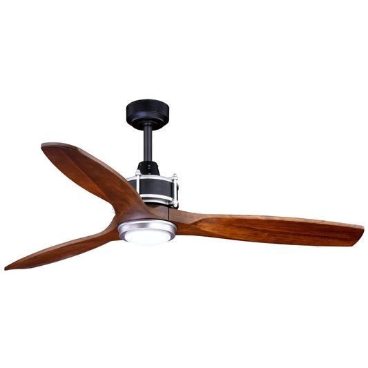 Vaxcel Curtiss 52" Black and Silver Industrial Indoor/Outdoor Wood Ceiling Fan With LED Light Kit and Remote