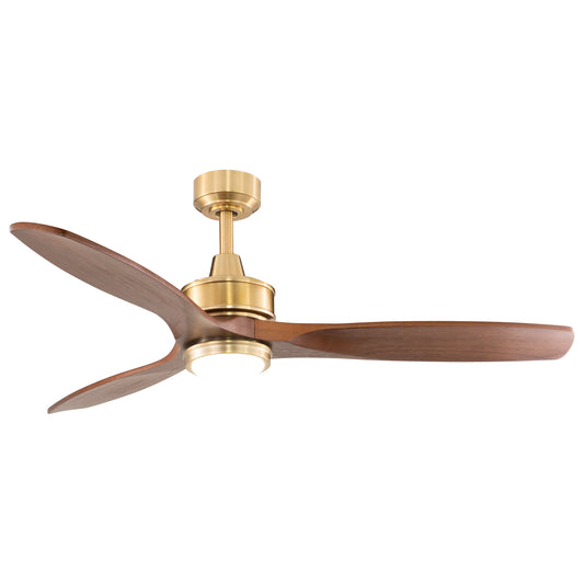 Vaxcel Curtiss 52" Satin Brass Mid-Century Modern Indoor/Outdoor MCM Wood Propeller Ceiling Fan With 1-Light LED Light Kit and Remote Control