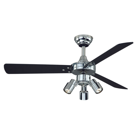 Vaxcel Cyrus Industrial 42" Chrome Ceiling Fan With 3-Light LED Light Kit With Metal Shade