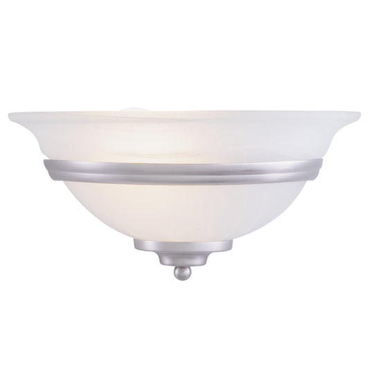 Vaxcel Da Vinci 12" 1-Light Brushed Nickel Half Moon Wall Sconce With White Alabaster Glass Shade