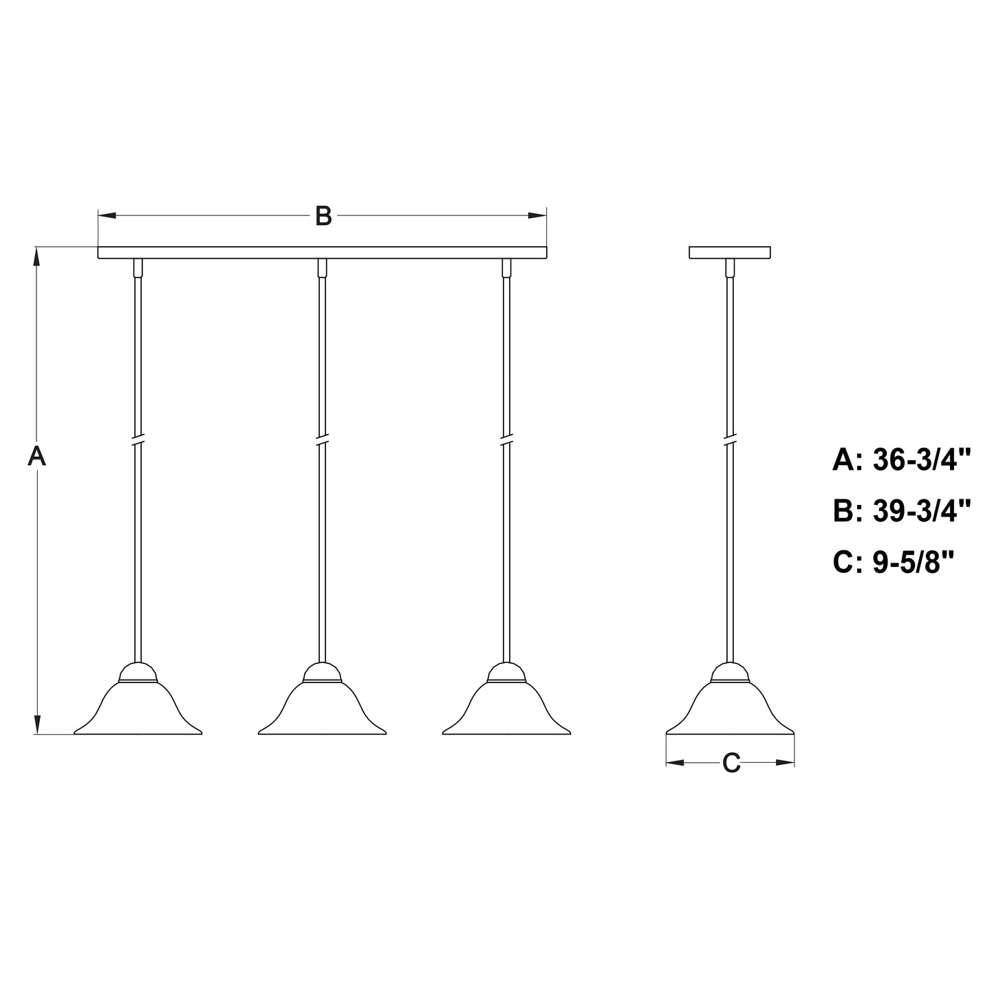 Vaxcel Da Vinci 40" 3-Light Oil Burnished Bronze Multiple Pendant Light Fixture With White Alabaster Glass Shades