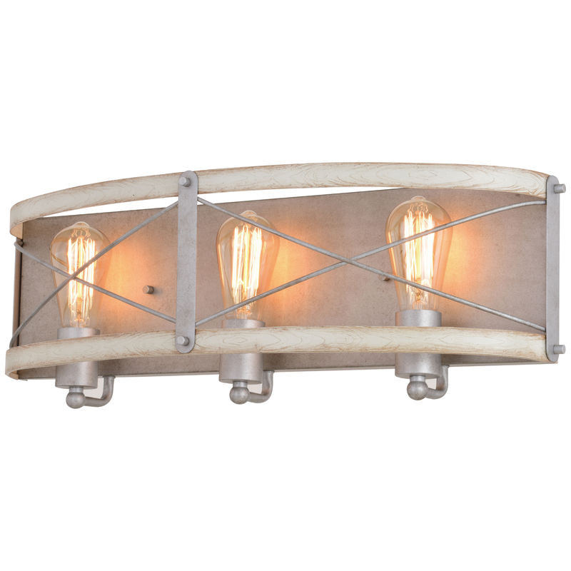 Vaxcel Dale 3 Light Vanity Galvanized and White Wash Elm