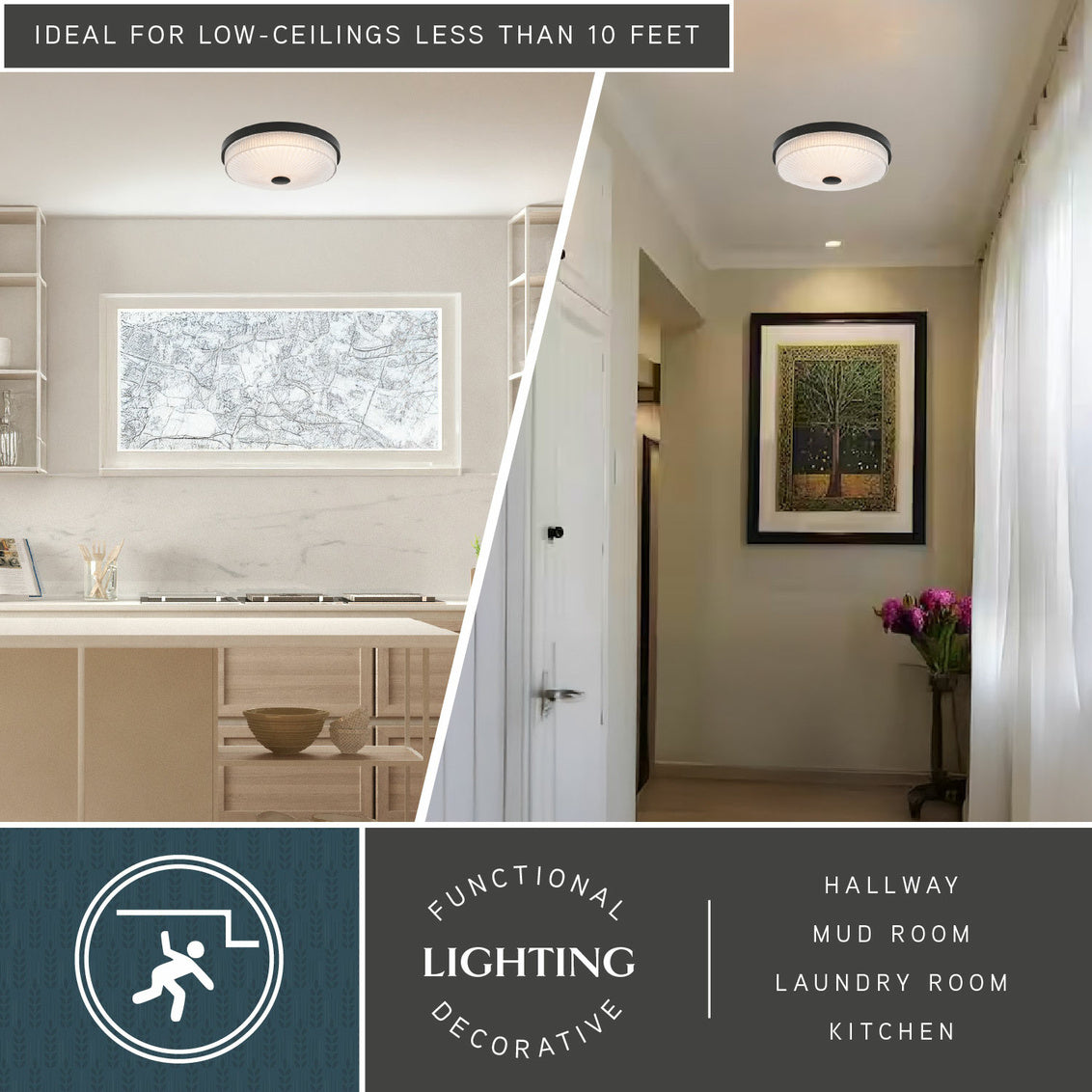 Vaxcel Dalton 8-in. 1 Light Flush Mount Matte Black