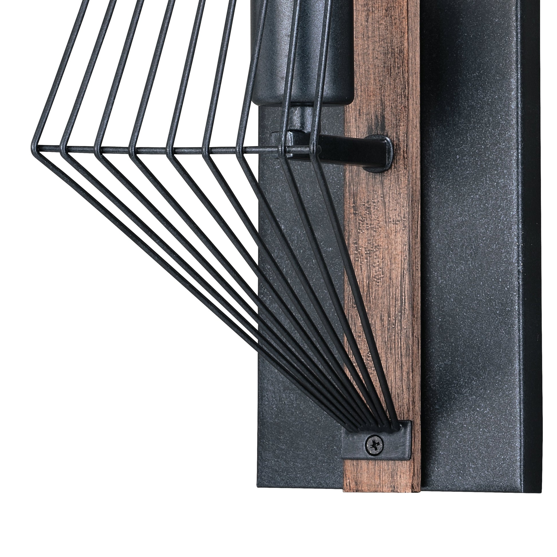 Vaxcel Dearborn 5" 1-Light Black Iron and Burnished Oak Geometric Wire Cage Flush Wall Sconce