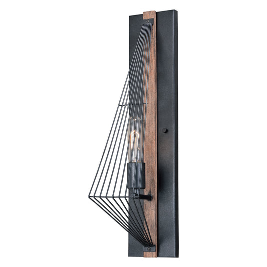 Vaxcel Dearborn 5" 1-Light Black Iron and Burnished Oak Geometric Wire Cage Flush Wall Sconce