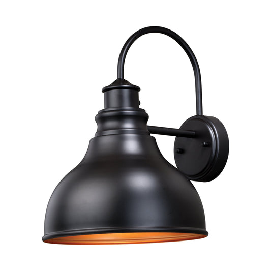 Vaxcel Delano 11" 1-Light Dusk-to-Dawn Oil Burnished Bronze and Light Gold Farmhouse Outdoor Wall Lantern With Dome Metal Shade