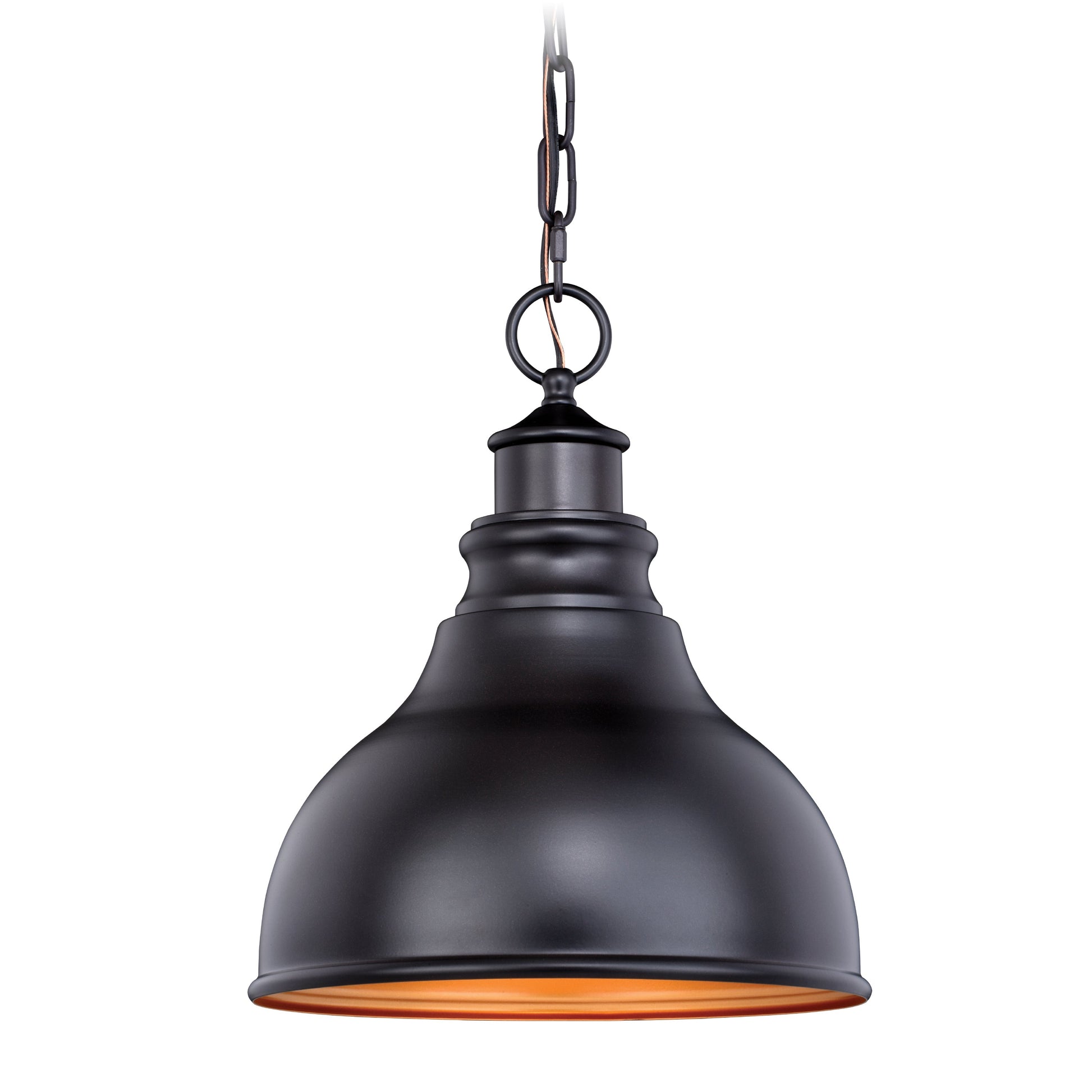 Vaxcel Delano 11" 1-Light Oil Burnished Bronze and Light Gold Farmhouse Outdoor Pendant Light With Dome Metal Shade