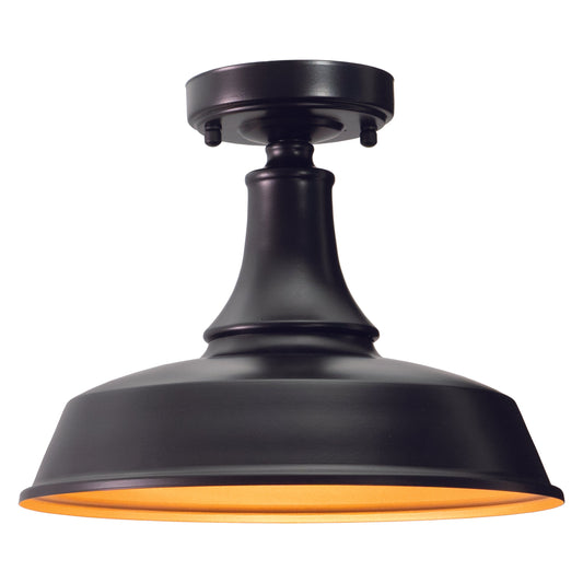 Vaxcel Dorado 12" 1-Light Dark Bronze and Light Gold Farmhouse Outdoor Flush Mount Ceiling Barn Light With Dark Bronze Metal Shade
