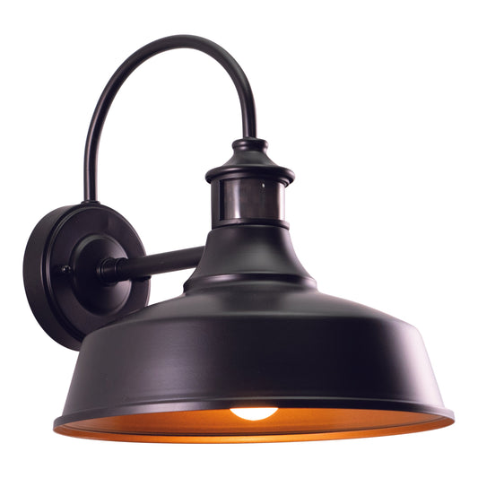 Vaxcel Dorado 12" 1-Light Dark Bronze and Light Gold Motion Sensor Dusk-to-Dawn Farmhouse Outdoor Wall Light With Metal Shade