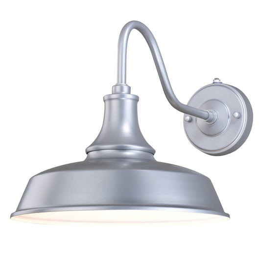 Vaxcel Dorado 12" 1-Light Satin Silver and White Dusk-to-Dawn Farmhouse Outdoor Wall Lantern With Dome Metal Shade