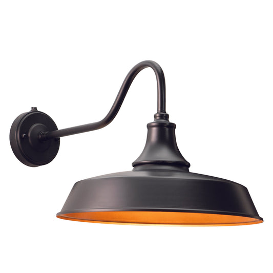 Vaxcel Dorado 15" 1-Light Dusk-to-Dawn Dark Bronze and Light Gold Farmhouse Outdoor Wall Lantern With Dome Metal Shade